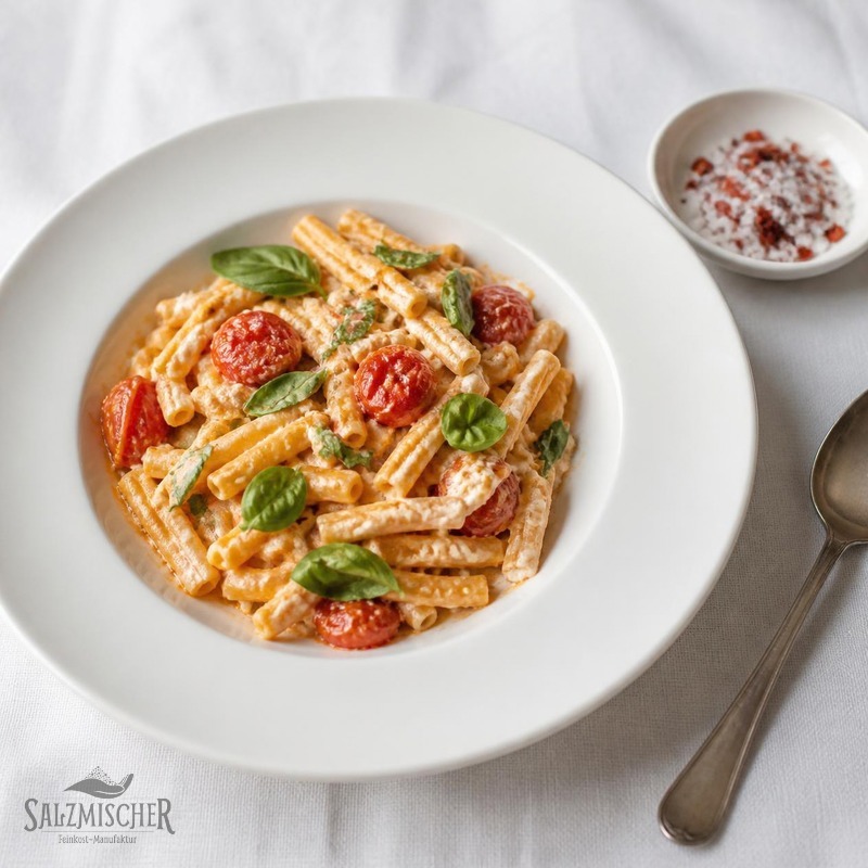 Ofen-Feta mit Kirschtomaten und Tomatensalz