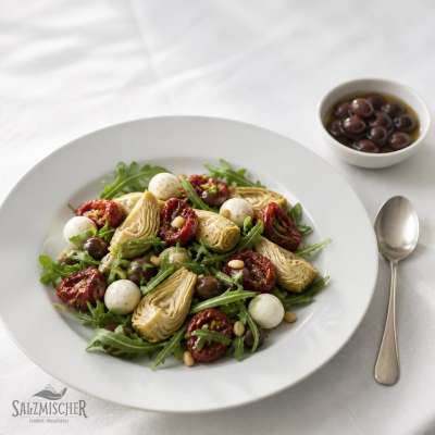 Antipasti-Salat mit Artischocken und getrockneten Tomaten