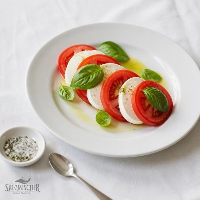 Tomate-Mozzarella mit Basilikumsalz