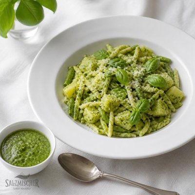 Trofie mit Pesto Genovese, Kartoffeln und Bohnen