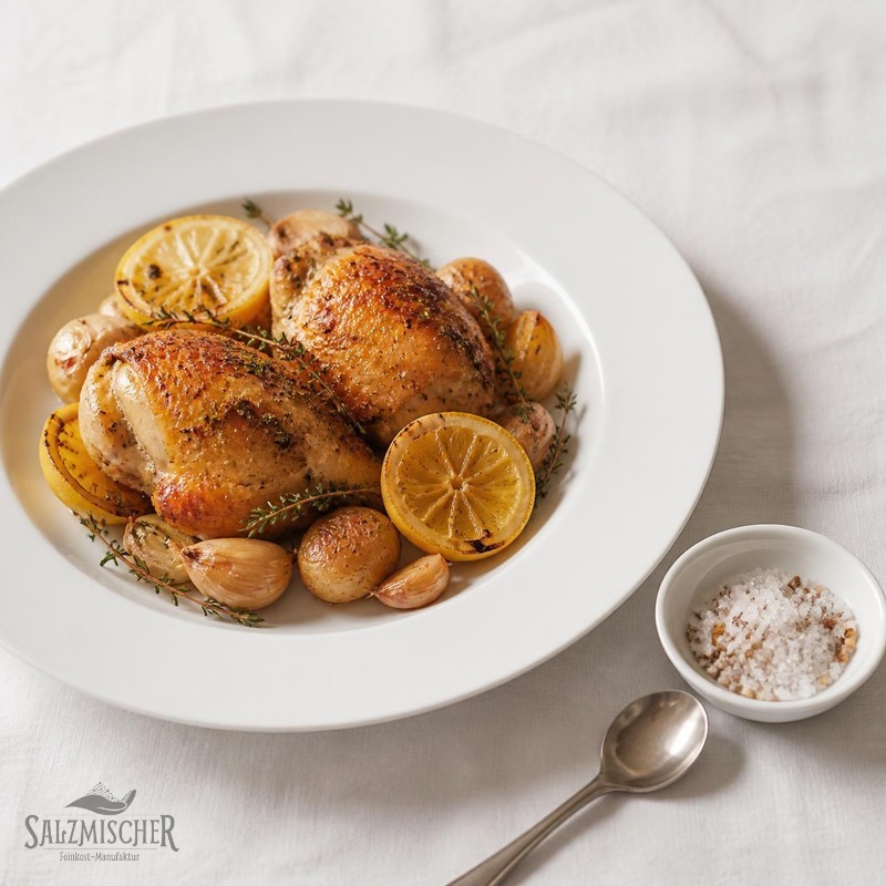 Zitronen-Knoblauch-Hähnchenschenkel mit Knoblauchsalz